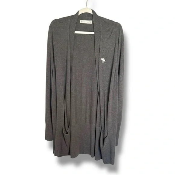 Abercrombie & Fitch Gray Long Line Open Cardigan Size XL Academia Outdoor Preppy - Picture 1 of 5